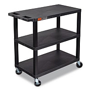 Luxor TUFFY XL Three-Shelf Multipurpose Utility Cart, Plastic, 300 lb Capacity, 35.25" x 18" x 34.5", Black (EC222B)