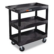 Luxor TUFFY XL Three-Shelf Heavy-Duty Multipurpose Utility Cart, Plastic, 375 lb Capacity, 35.25" x 18" x 37.25", Black (EC111HDB)