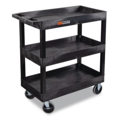 Luxor TUFFY XL Three-Shelf Heavy-Duty Multipurpose Utility Cart, Plastic, 375 lb Capacity, 35.25" x 18" x 37.25", Black (EC111HDB)