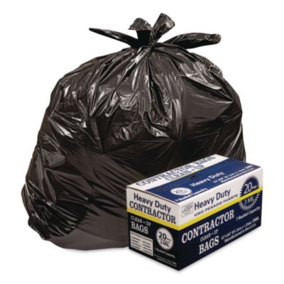 AEP Industries Inc. Heavy-Duty Contractor Clean-Up Bags, 60 gal, 3 mil, 32" x 50", Black, 20/Carton (186470)
