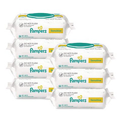 Pampers Sensitive Baby Wipes, 1-Ply, 6.7 x 7, Unscented, White, 84/Pack, 7/Carton (07325)