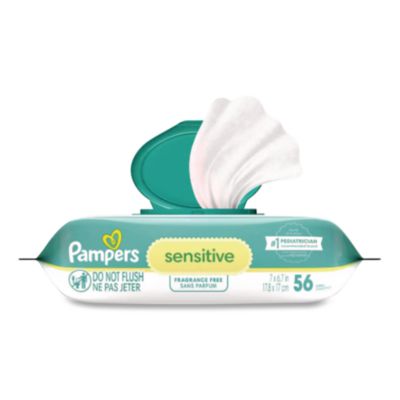 Pampers Sensitive Baby Wipes, 1-Ply, 6.8 x 7, Unscented, White, 56/Pack (87076EA)