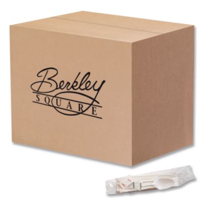 Berkley Square Mediumweight Cutlery Kit, Fork/Knife/Napkin/Pepper/Salt/Spoon, Plastic, White, 250/Carton (1171241)