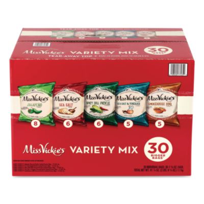 Miss Vickie's Kettle Cooked Chips Variety Mix, Four Assorted Flavors, 1.38 oz Bags, 30 Bags/Carton (29500010)