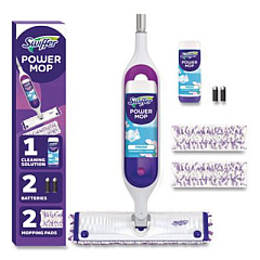 Swiffer PowerMop Starter Kit, 15.4 x 5.3 White/Purple Cloth Head, 26" Silver Aluminum Handle (07242)