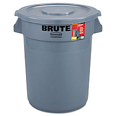 Rubbermaid Commercial Brute Container with Lid, 32 gal, Plastic, Gray (863292GRA)