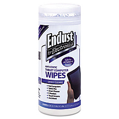 Endust for Electronics Tablet and Laptop Cleaning Wipes, Unscented, 70/Tub (12596)
