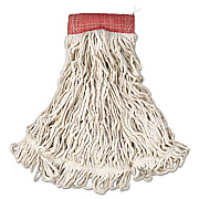 Rubbermaid Commercial Web Foot Wet Mop, Cotton/synthetic, White, Large, 5" Red Headband, 6/carton (A153WHI)
