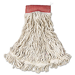 Rubbermaid Commercial Web Foot Wet Mop, Cotton/synthetic, White, Large, 5" Red Headband, 6/carton (A153WHI)