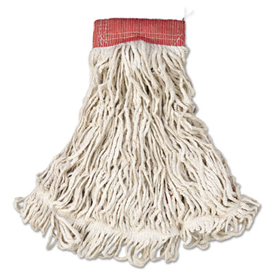Rubbermaid Commercial Web Foot Wet Mop, Cotton/synthetic, White, Large, 5" Red Headband, 6/carton (A153WHI)
