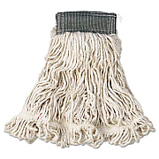Rubbermaid Commercial Web Foot Wet Mop, Cotton/Synthetic, White, Medium, 5" Green Headband, 6/Carton (A152WHI)