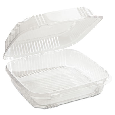 Pactiv Evergreen ClearView SmartLock Hinged Lid Container, 49 oz, 8.2 x 8.3 x 2.9, Clear, Plastic, 200/Carton (YCI81120)
