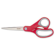Scotch Multi-Purpose Scissors, 8" Long, 3.38" Cut Length, Gray/Red Straight Handle (1428)