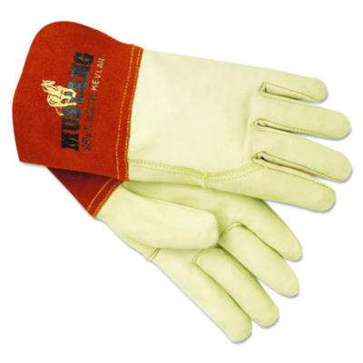 MCR Safety Mustang Leather MIG/TIG Welding Work Gloves, ANSI Level 2 Heat Resistance, Gunn Cut, Wing Thumb, Medium, Tan/Brown, 12 Pairs (4950M)