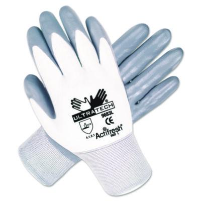MCR Safety Ultra Tech Nitrile-Coated Gloves, EN388: 4121, Medium, White/Gray, 12 Pairs (9683M)