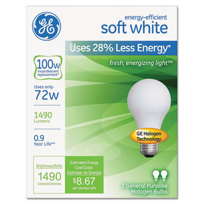 Halogen A-Line Bulb, A19, 100 W, 2/Pack (63005)