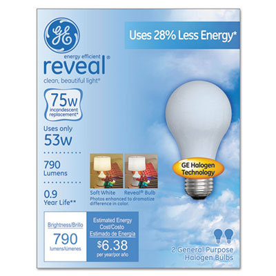 GE REVEAL A19 LIGHT BULB, 53 W, 2/PACK (63008)