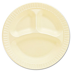 Dart Laminated Foam Dinnerware, Plates, 3-Compartment, 10.25" dia, Honey,  125/Pack, 4 Packs/Carton (10CPHQR)