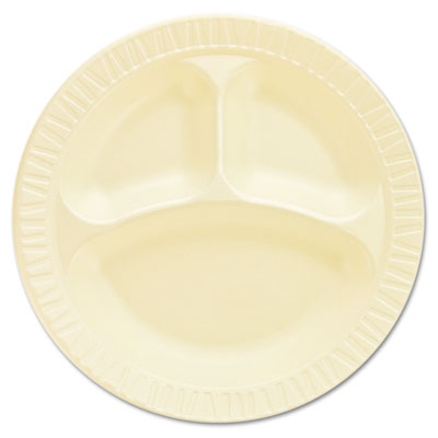 Dart Laminated Foam Dinnerware, Plates, 3-Compartment, 10.25" dia, Honey,  125/Pack, 4 Packs/Carton (10CPHQR)