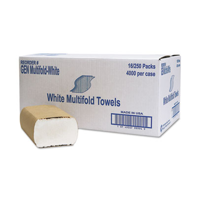 GEN Multifold Towel, 1-Ply, White, 250/pack, 16 Packs/carton (GENMULTIFOLDWH)