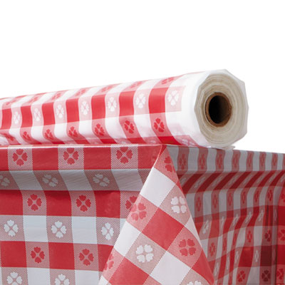 Atlantis Plastics Plastic Table Cover, 40" x 300 ft Roll, Red Gingham (2TCR300GIN)