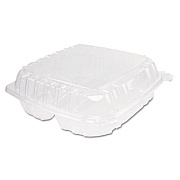Dart ClearSeal Hinged-Lid Plastic Containers, 3 Compartments, 9.4 x 8.9 x 3, Plastic, 100/Bag, 2 Bags/Carton (C95PST3)