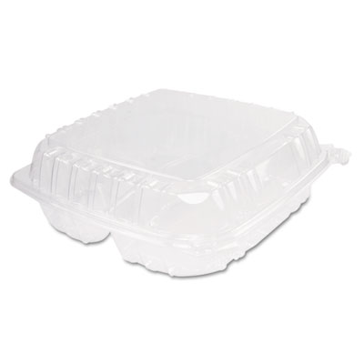 Dart ClearSeal Hinged-Lid Plastic Containers, 3 Compartments, 9.4 x 8.9 x 3, Plastic, 100/Bag, 2 Bags/Carton (C95PST3)