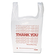 Inteplast Group "Thank You" Handled T-Shirt Bag, Have a Nice Day Labeling, Cut-Out Handles, 11.5" x 6.5" x 21", White/Red, 900/Carton (THW1VAL)