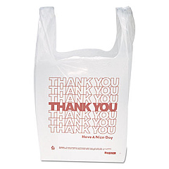 Inteplast Group "Thank You" Handled T-Shirt Bag, Have a Nice Day Labeling, Cut-Out Handles, 11.5" x 6.5" x 21", White/Red, 900/Carton (THW1VAL)