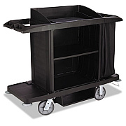 Rubbermaid Commercial Housekeeping Cart, Plastic, 3 Shelves, 2 Bins, 22" x 60" x 50", Black (FG618900BLA)