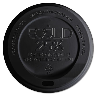 Eco-Products EcoLid 25% Recycled Content Hot Cup Lid, Fits 10 oz to 20 oz Hot Cups, Plastic, Black, 100/Pack, 10 Packs/Carton (EPHL16BR)