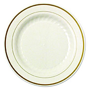 WNA Masterpiece Plastic Plates, 9" dia, Ivory/Gold, 10/Pack, 12 Packs/Carton (MP9IPREM)