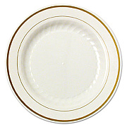 WNA Masterpiece Plastic Plates, 6" dia, Ivory/Gold, 10/Pack, 15 Packs/Carton (MP6IPREM)