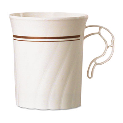 WNA Masterpiece Plastic Mugs, 8 oz, Ivory with Gold Print, 8/Pack, 24 Pack/Carton (CWM8192IPREM)