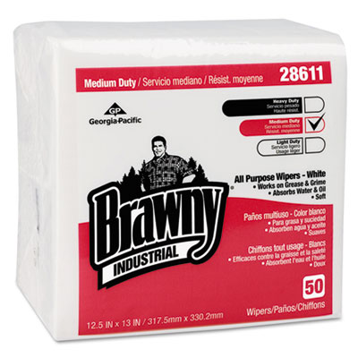 Georgia Pacific Professional Brawny Industrial Airlaid Medium Duty Folded Wipers, 1/4-Fold, 12-1/2x13, 50/pk (28611)