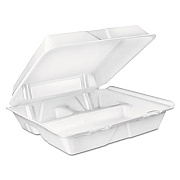 Dart Foam Hinged Lid Container, 3 Compartments, 8 oz, 9 x 9.4 x 3, White, 100/Sleeve, 2 Sleeves/Carton (90HT3R)