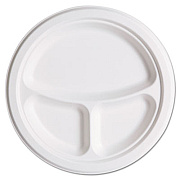 Eco-Products Renewable and Compostable Sugarcane Plates Club Pack, 3-Compartment, 10" dia, Natural White, 50/Pack, 10 Packs/Carton (EPP007)