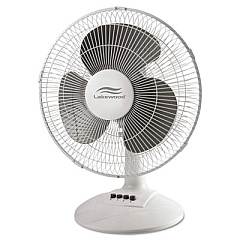 Lakewood 12-Inch Three-Speed Oscillating Desk Fan, Metal/Plastic, White (LDF1210BWM)