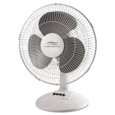 Lakewood 12-Inch Three-Speed Oscillating Desk Fan, Metal/Plastic, White (LDF1210BWM)
