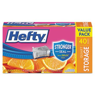 Hefty Slider Bags, 1 qt, 1.5 mil, 8" x 7", Clear, 40/Box (R81240)