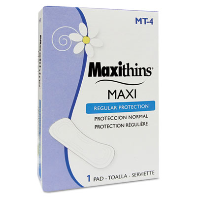 HOSPECO Maxithins Vended Sanitary Napkins #4, Maxi Absorbency, 250 Individually Boxed Napkins/Carton (MT4)