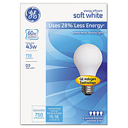 Dimmable Halogen A-Line Bulb, 43 W, Soft White, 4/Pack (66247)