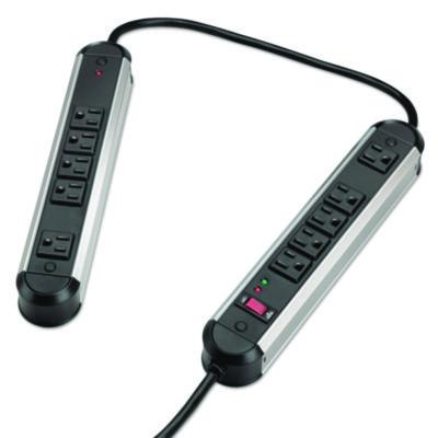 Fellowes Split Metal Surge Protector, 10 AC Outlets, 6 ft Cord, 1,250 J, Black/Silver (99082)