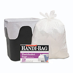 Handi-Bag Super Value Pack Can Liners, 8 gal, 0.6 mil, 22" x 24", White, 130/Box (HAB6FW130)