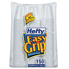 Hefty Easy Grip Disposable Plastic Bathroom Cups, 3oz, White, 150/pack (C20315)