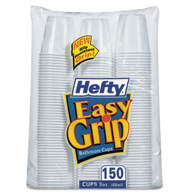 Hefty Easy Grip Disposable Plastic Bathroom Cups, 3oz, White, 150/pack (C20315)