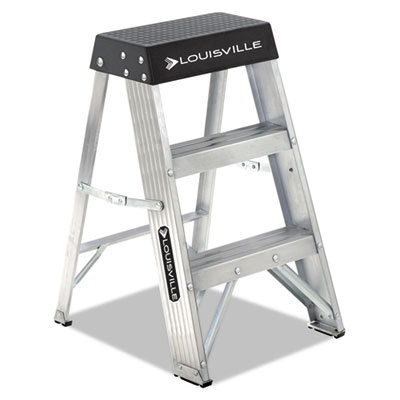 Louisville Aluminum Step Stool, 2-Step, 17w x 18.25 Spread x 26h, Aluminum/Black (AS3002)
