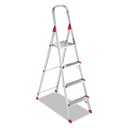 Louisville ALUMINUM EURO PLATFORM LADDER, 8 FT WORKING HEIGHT, 200 LBS CAPACITY, 4 STEP, ALUMINUM/RED (L234604)