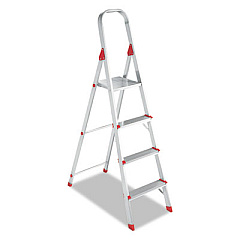 Louisville ALUMINUM EURO PLATFORM LADDER, 8 FT WORKING HEIGHT, 200 LBS CAPACITY, 4 STEP, ALUMINUM/RED (L234604)