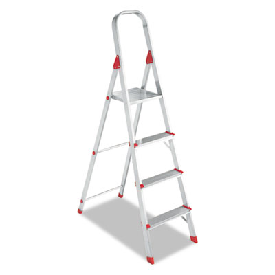 Louisville ALUMINUM EURO PLATFORM LADDER, 8 FT WORKING HEIGHT, 200 LBS CAPACITY, 4 STEP, ALUMINUM/RED (L234604)